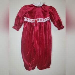 Vintage red velvet baby Christmas jumper, 6 - 9 months